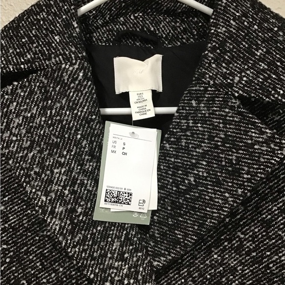 NWT H&M Women’s Short Pea Coat Double-Breasted Twill Jacket Gray Black Size S - Picture 2 of 5